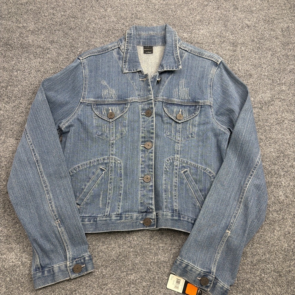 NWT Massini Women's‎ Cropped Denim Trucker Jacket Light Wash Blue Size Large L